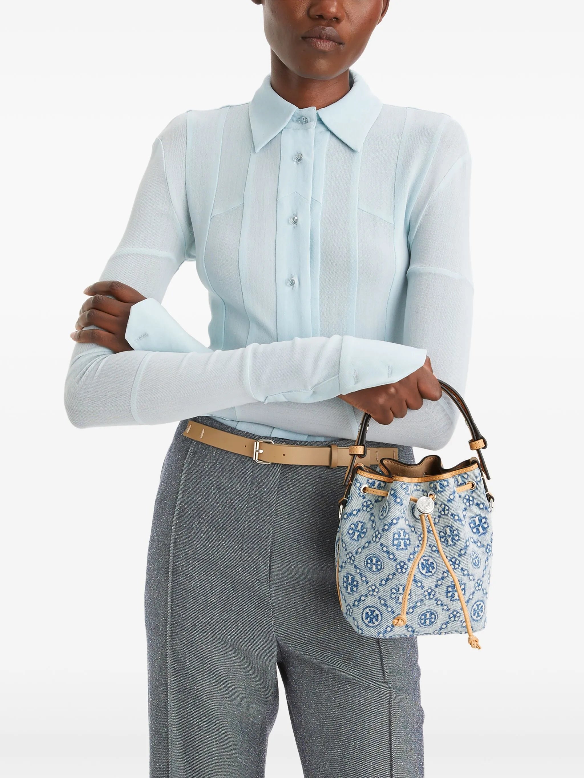 TORY BURCH - Women T Monogram Denim Mini Bucket Bag