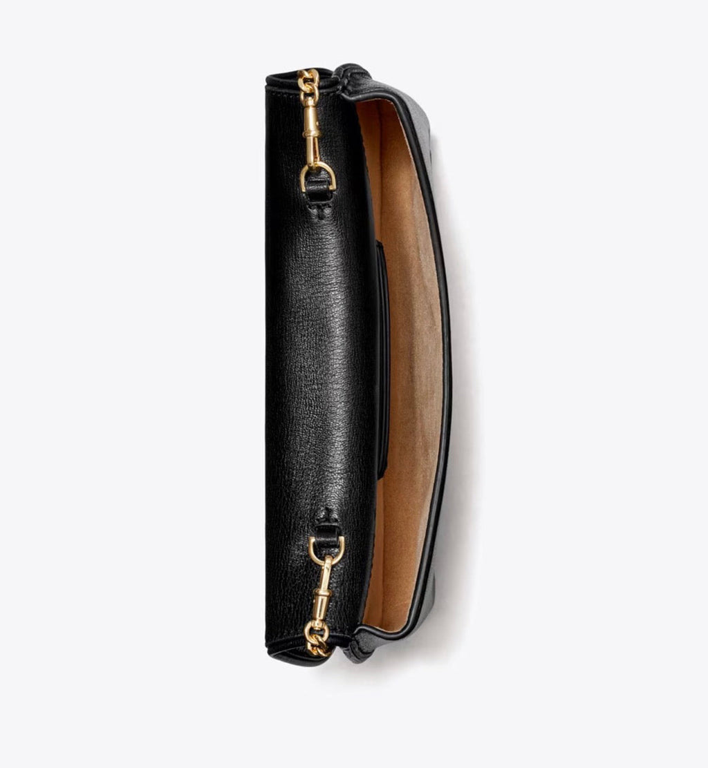 NWT Tory Burch Reva Leather Clutch In Black