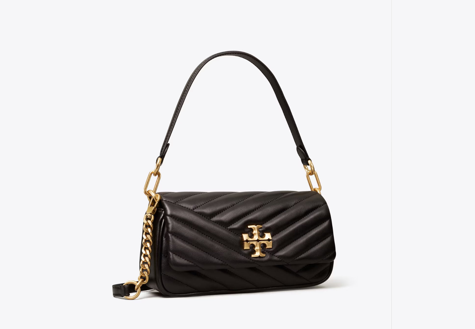 NWT Tory Burch Kira Chevron Small Flap Leather Shoulder Bag Black with Dust Bag
