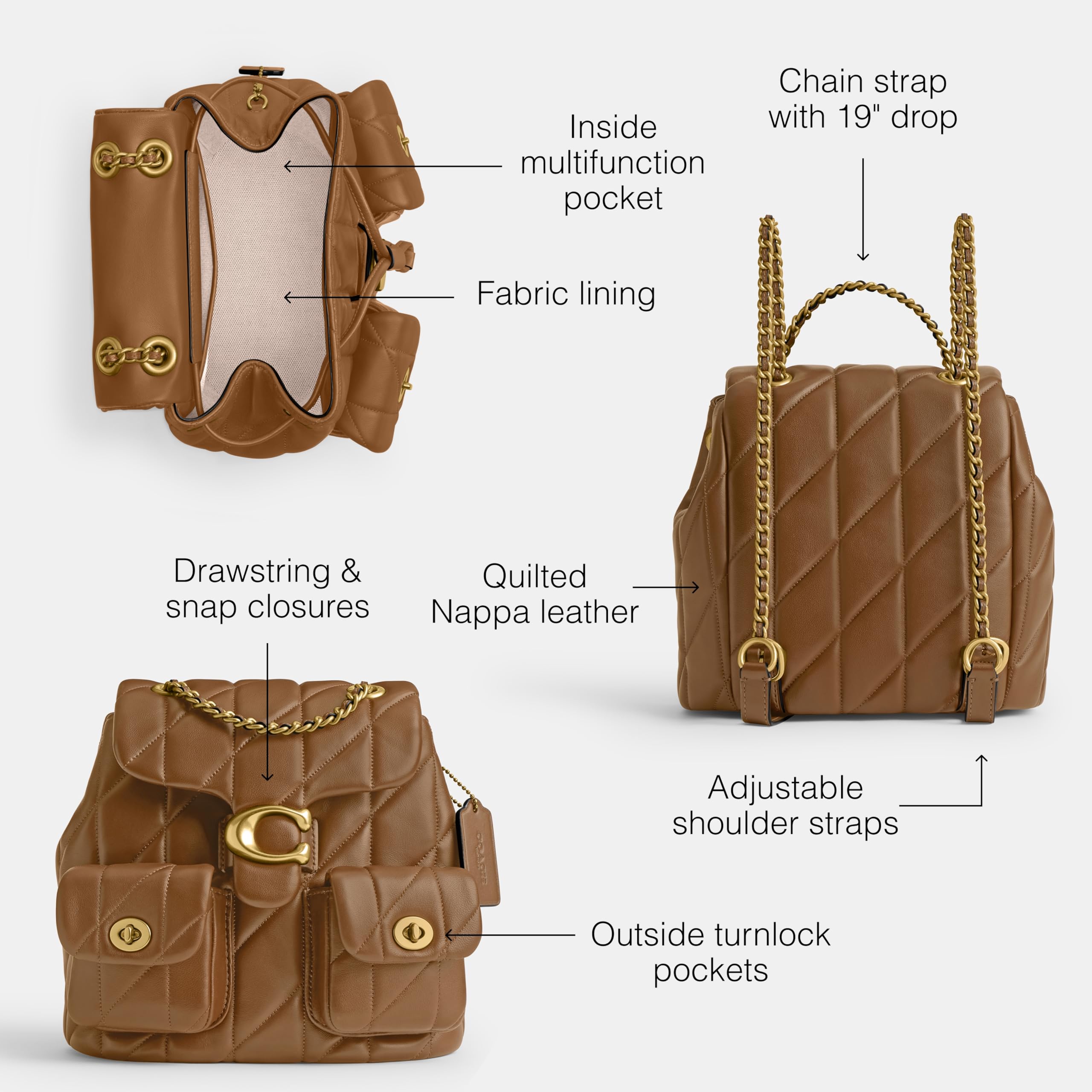 COACH Tabby Backpack with Quilting Honey Brown One Size