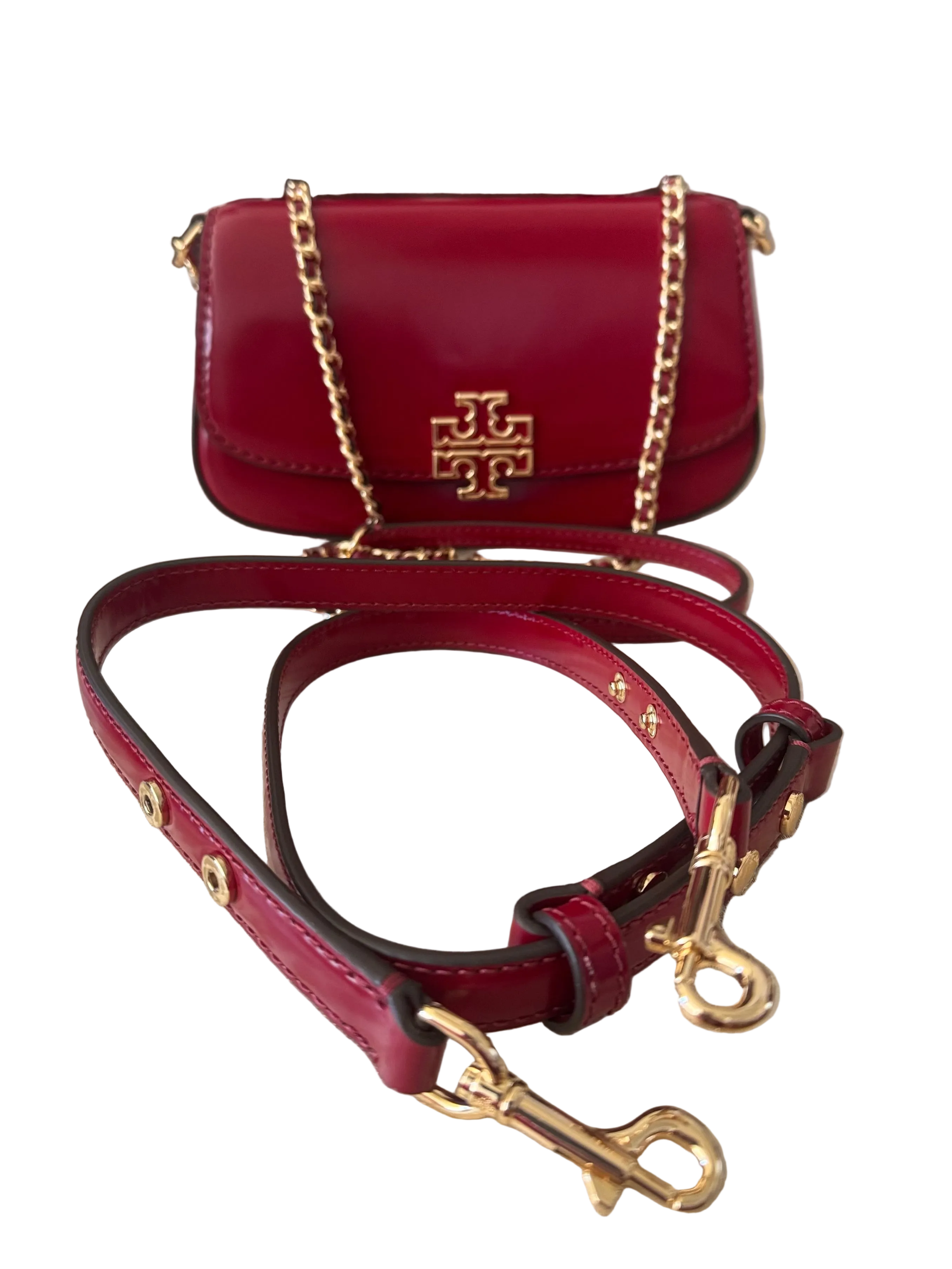 NWT Tory Burch Britten Convertible Crossbody Leather Handbag In Red