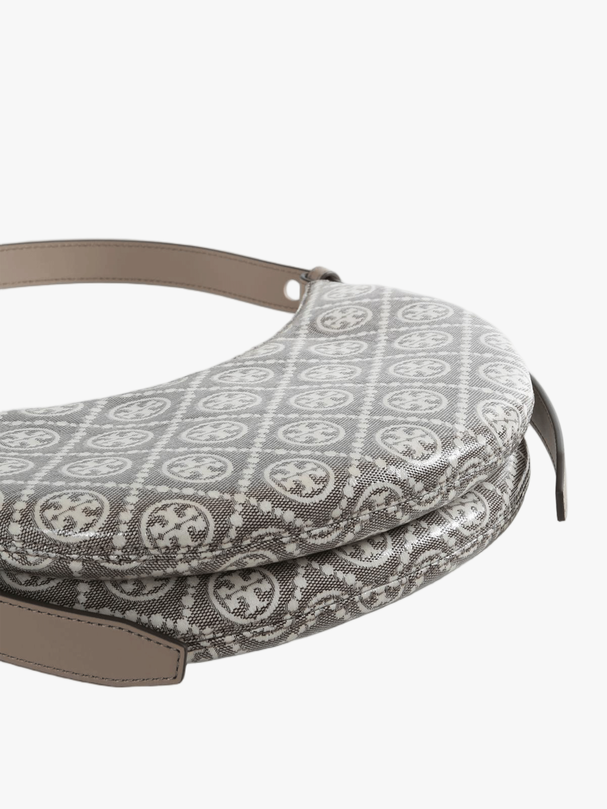 TORY BURCH - Women Romy T Monogram Coated Jacquard Half Moon Bag